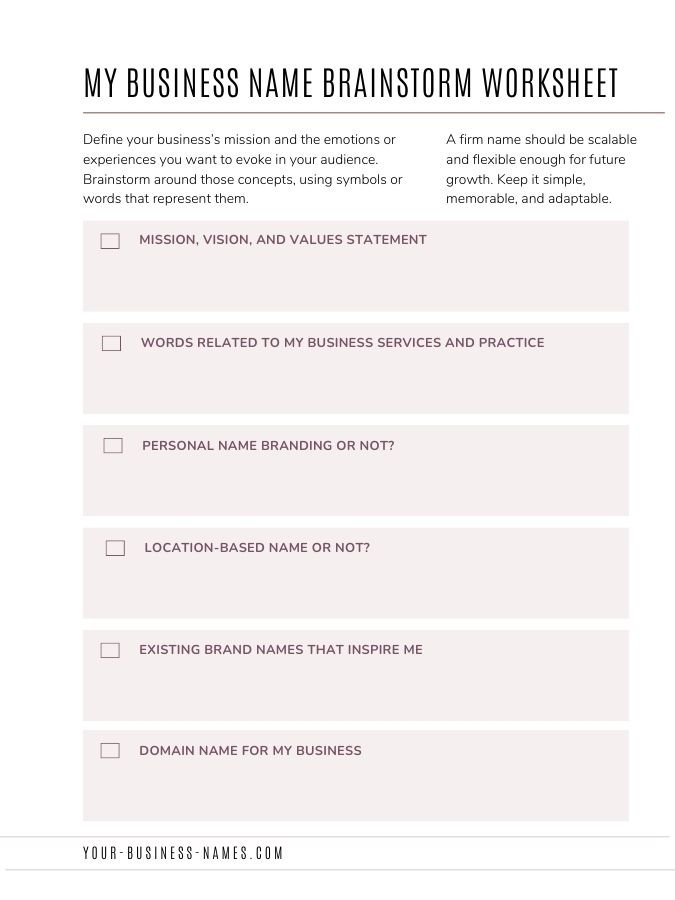 printable free business name checklist